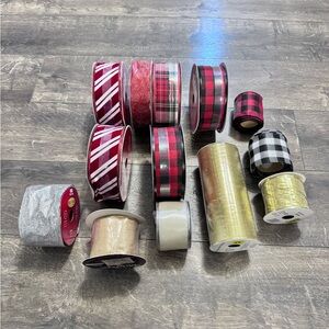13 Rolls of Christmas Holiday‎ Ribbon. 12 NEW. 1 Half Used.